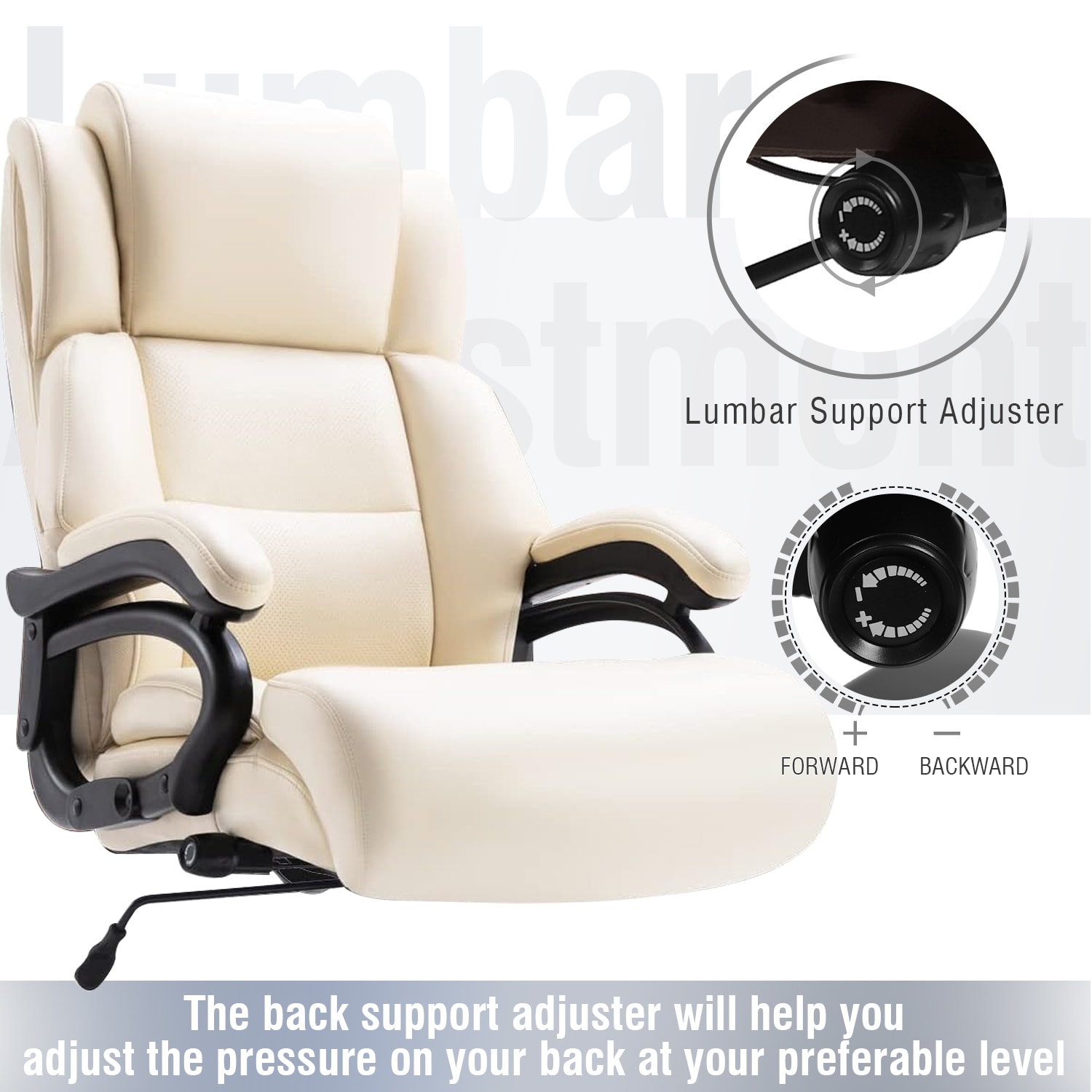 Big And Tall 400lbs Office Chair - Adjustable Lumbar Support Heavy Duty Metal Base Quiet Rubber Wheels High Back Large Executive Computer Desk Swivel Chair, Ergonomic Design For Back Pain, Beige_voghion.com